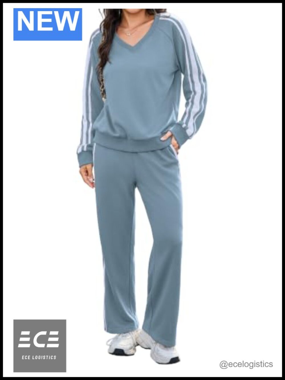 Women's 2 Piece Lounge Set V Neck Sweatsuit Straight Leg Pants Cotton Blend
